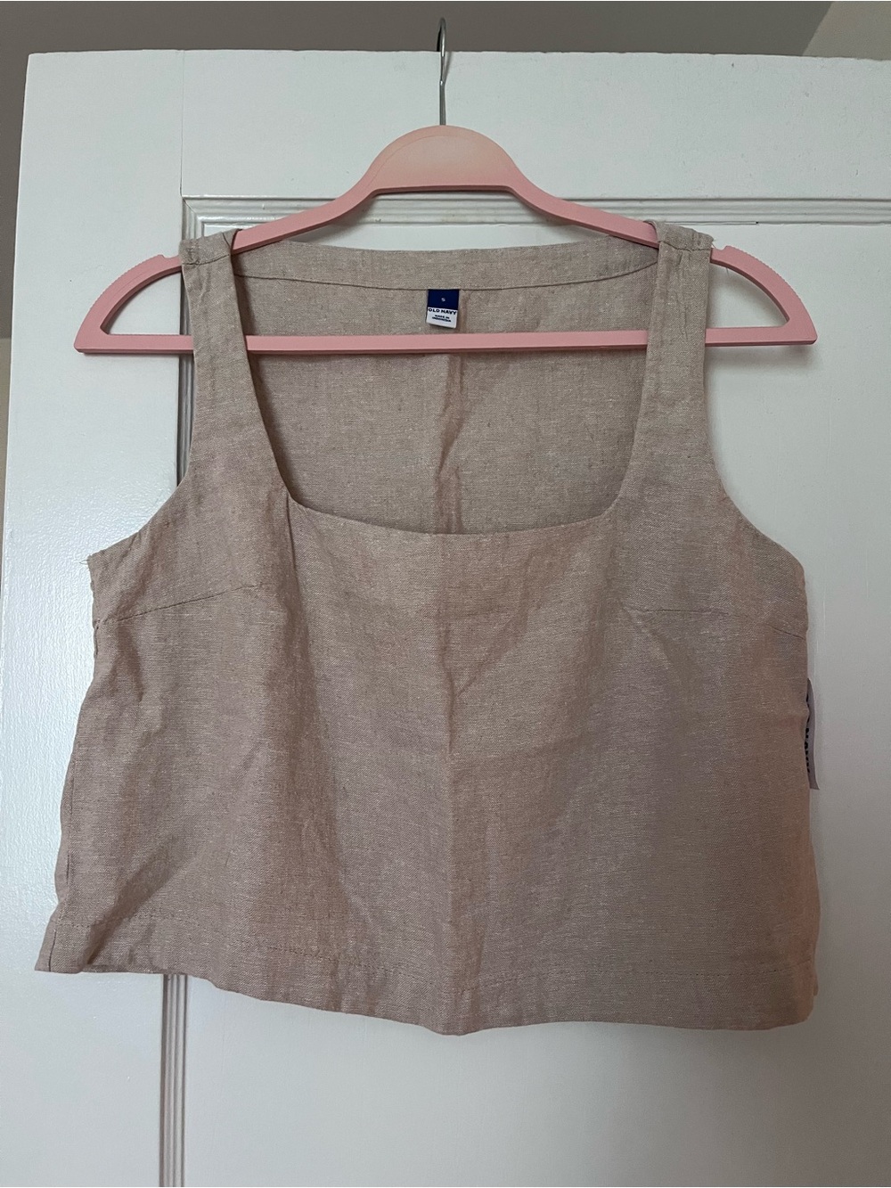 Old Navy Natural Beige Square-Neck Linen Blend Tank